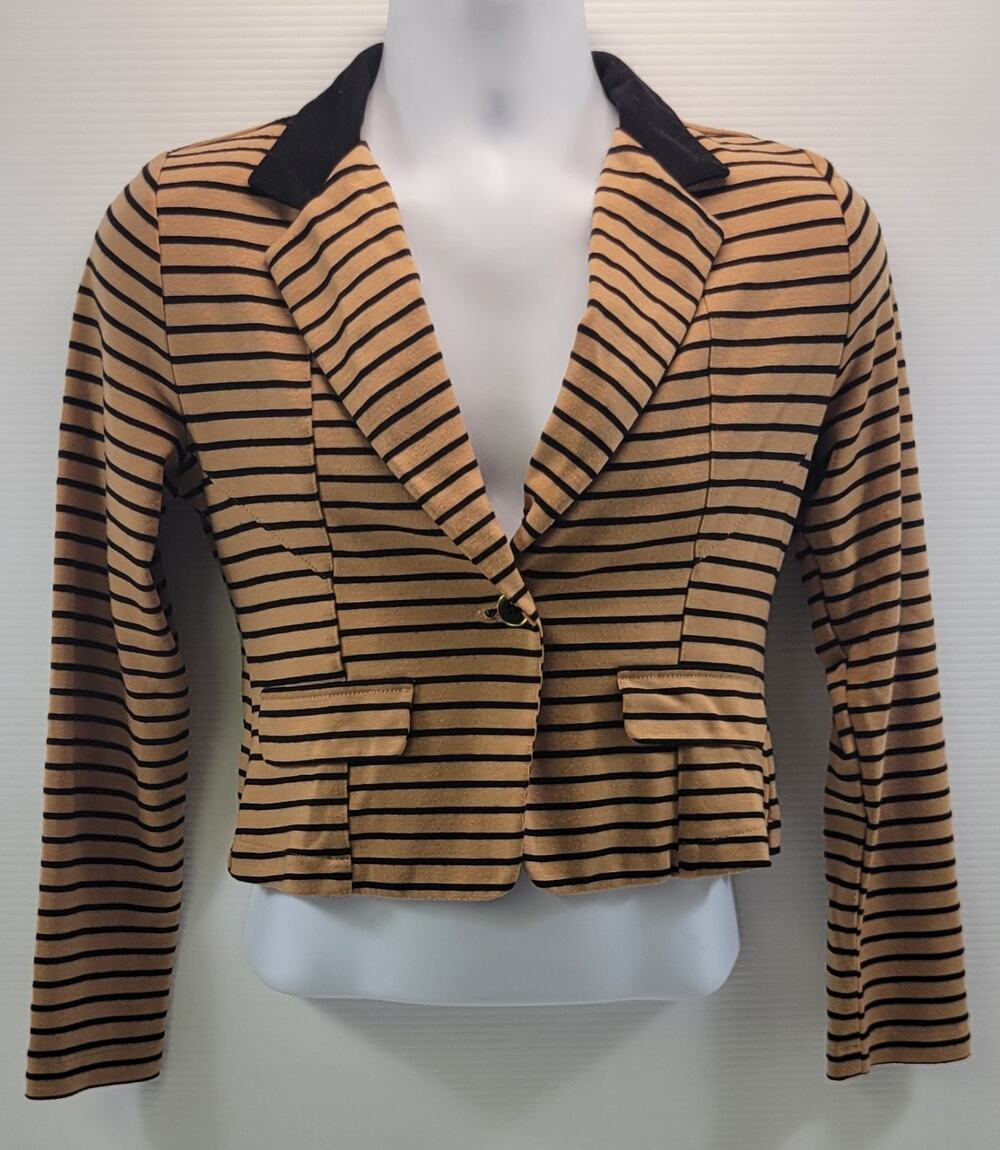 F9) MINE Woman Cropped Jacket Brown Black Stripes Small